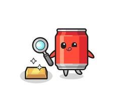 drink can character is checking the authenticity of the gold bullion vector