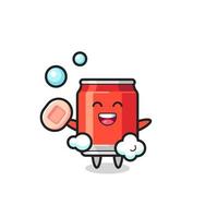 drink can character is bathing while holding soap vector