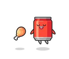 cute drink can floating and tempted because of fried chicken vector