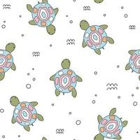 Cute turtle white pattern doodle sea ocean Hand drawn seamless animals vector