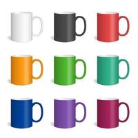 set of realistic colored mugs. vector