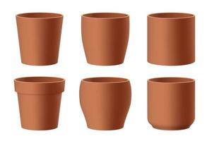 Set of realistic brown ceramic flower pots vector