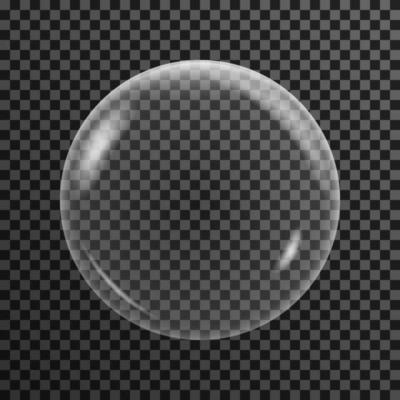 Transparent soap bubble on a dark background.