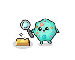 amoeba character is checking the authenticity of the gold bullion vector