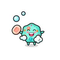 amoeba character is bathing while holding soap vector