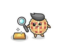 El personaje de la tarta de manzana está comprobando la autenticidad de los lingotes de oro. vector