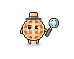 la mascota de la linda tarta de manzana como detective vector