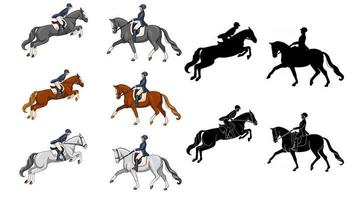 Horse Riding Woman Riding Dressage Horse in Cartoon Style vector