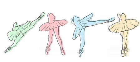 Ballet set. Ballerina in pointe shoes and a tutu. Dancer's legs. vector