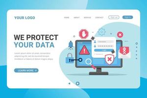 Landing page template mobile data protection design concept vector