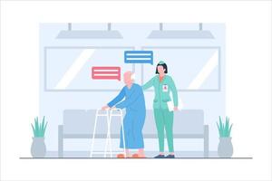 Nurse helping old patient at Hospital scene illustration vector