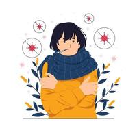 Person with cold, ill, sick, and thermometer concept illustration vector