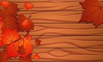 Autumn background wallpaper with maple leaves and wood board vector