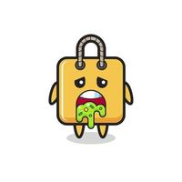 the cute shopping bag character with puke vector