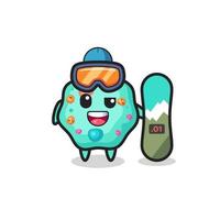 Ilustración del personaje ameba con estilo snowboard. vector