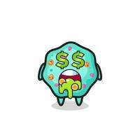 Personaje de ameba con una expresión de loco por el dinero. vector