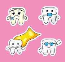 colorful hand drawn teeth expression sticker collection vector