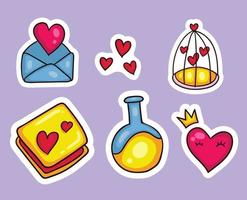 colorful hand drawn valentine sticker collection vector