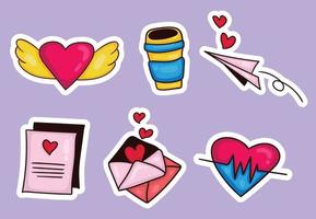 colorful hand drawn valentine sticker collection vector