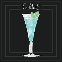 Isolated tropical cocktail with ice and leaves Vector