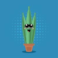 Happy kawaii cactus with a big smile on halftone background Vector