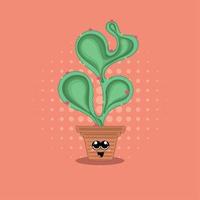 cactus feliz aislado con flores y un gran vector de sonrisa