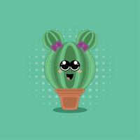 Isolated kawaii cactus character with big eyes and smile Vector