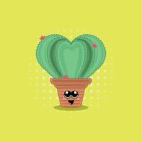 Happy kawaii cactus with a smile and flowers Vector