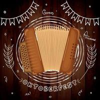 Accordion on a wooden background with chalk oktoberfest ornaments vector