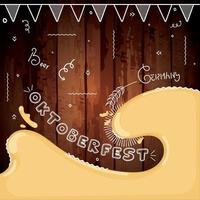 Wave of beer on a wooden background with oktoberfest ornaments vector