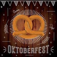 Pretzel aislado sobre un fondo de madera con adornos de oktoberfest vector