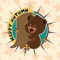 oso feliz abrazando un árbol feliz imagen de otoño vector