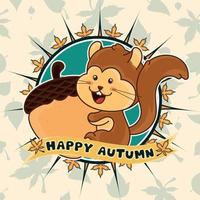 Happy squirrel hugging a nut Happy autumn image vector