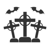 Three black crosses  with flying bats on white background. vector