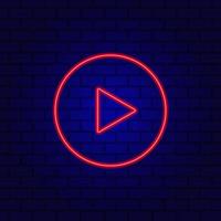 Neon play Icon, flat design style on the wall background. vector