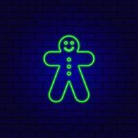 Neon Gingerbread cookie man isolated on the wall background. vector