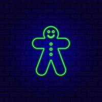 Neon Gingerbread cookie man isolated on the wall background. vector