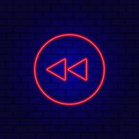 Neon symbol rewind button, flat design style on the wall background. vector