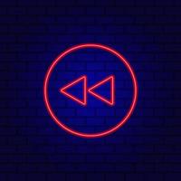 Neon symbol rewind button, flat design style on the wall background. vector