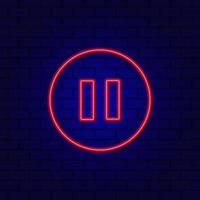 Pause neon button, flat design style on the wall background. vector