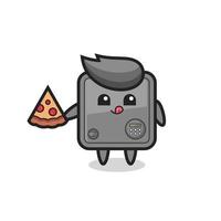 cute safe box cartoon eating pizza vector