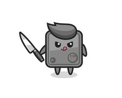 cute safe box mascot as a psychopath holding a knife vector