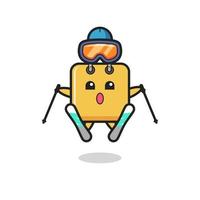 Personaje de mascota de bolsa de compras como jugador de esquí. vector