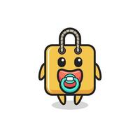 baby shopping bag cartoon character with pacifier vector