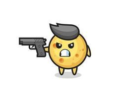 the cute round cheese character shoot with a gun vector