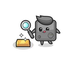 safe box character is checking the authenticity of the gold bullion vector