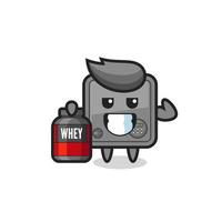 the muscular safe box character is holding a protein supplement vector