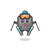 Personaje de mascota de caja fuerte como jugador de esquí. vector