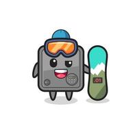 Ilustración de personaje de caja fuerte con estilo de snowboard vector