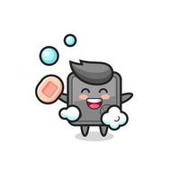 safe box character is bathing while holding soap vector